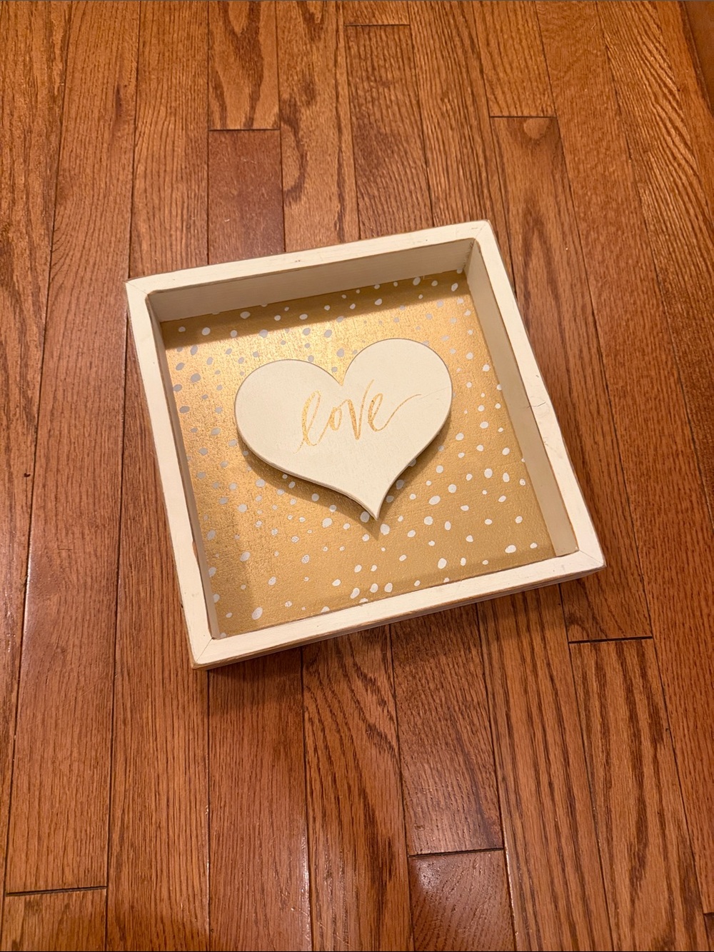 Wooden Heart Shadow Box Tray - Gold and Cream